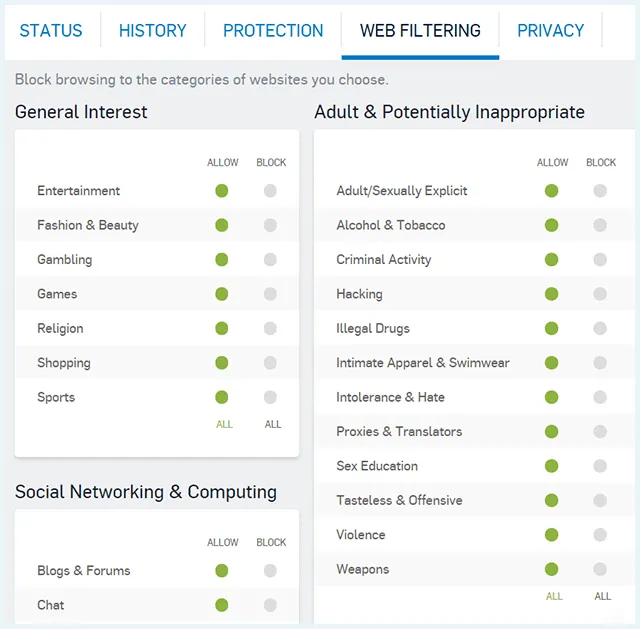 Sophos Home Antivirus Web Filtering Tabblad in de app