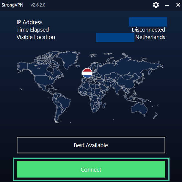 StrongVPN client software connect
