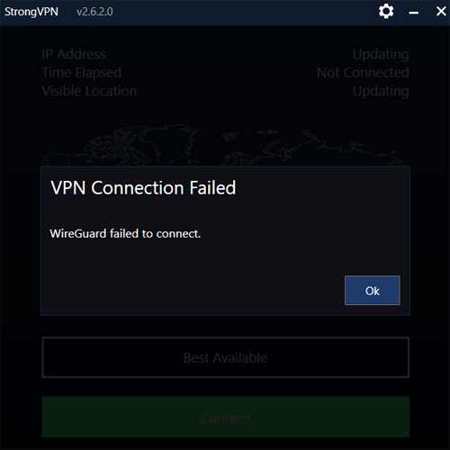 StrongVPN client software VPN Connection Failed