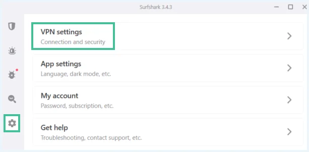 Surfshark software scherm