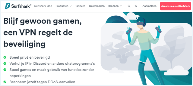 Gaming-landingspagina op de Surfshark Website