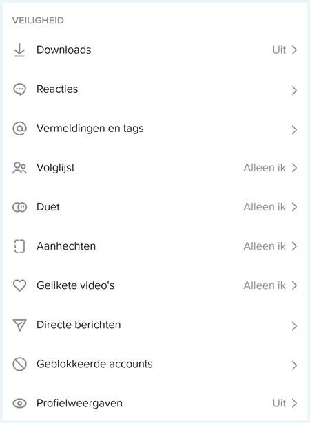 TikTok menu