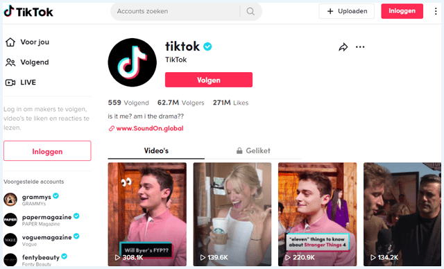 TikTok homepage