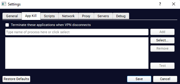 TorGuard VPN App Kill optie