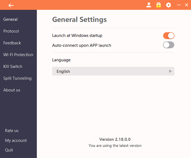 Settings van de Turbo VPN app