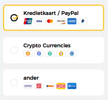 Betaalmethoden die mogelijk zijn bij Turbo VPN