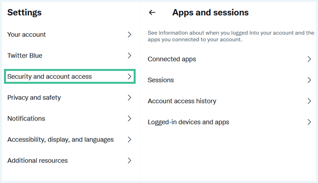 Twitter menu