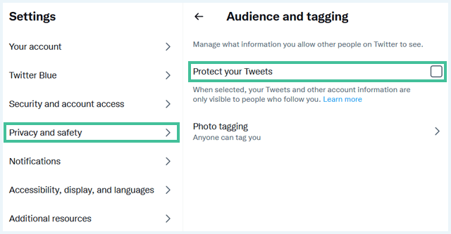 Twitter menu