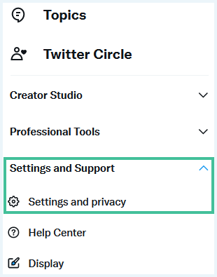 Twitter menu waarbij