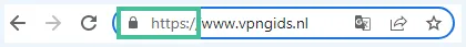 URL-balk in een browser met daarin het slotje en HTTPS uitgelicht
