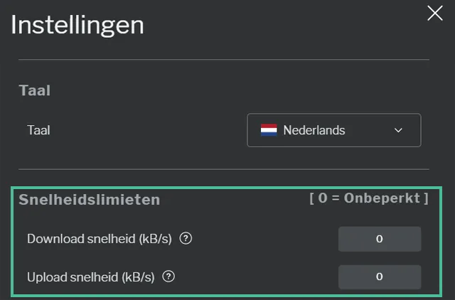 uTorrent snelheidslimieten