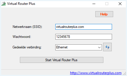 Virtual Router Plus openingsscherm