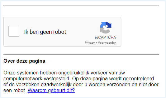 VPNArea CAPTCHA melding op Google