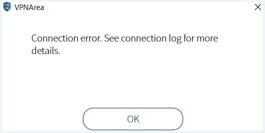 VPNArea connection error melding