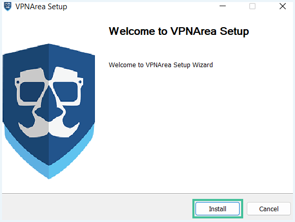 VPNArea installatiewizard eerste scherm