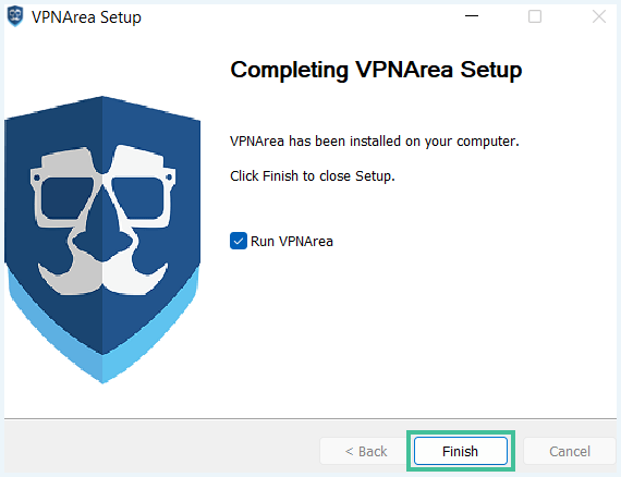 VPNArea installatiewizard laatste scherm