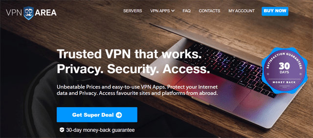 VPNArea homepage