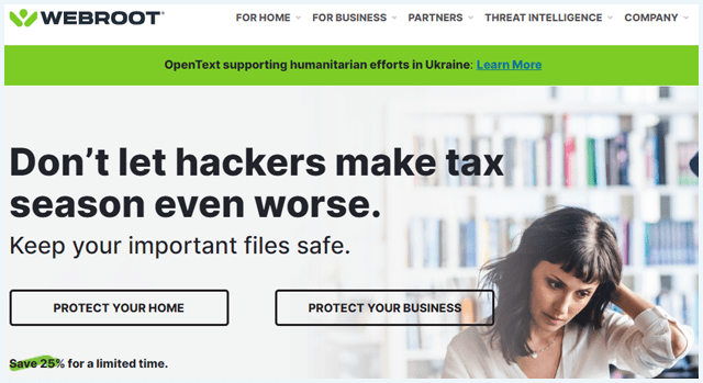 Amerikaanse homepage van Webroot