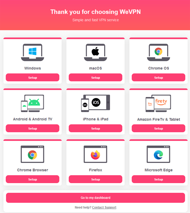 Lijst met ondersteunde besturingssystemen van WeVPN