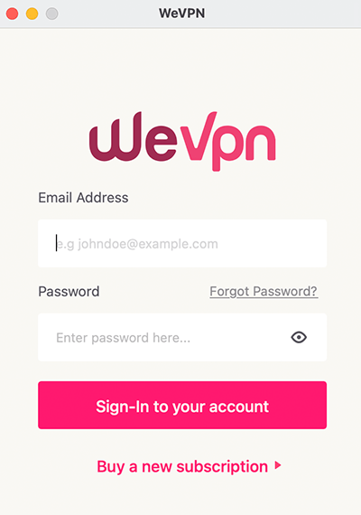 WeVPN login