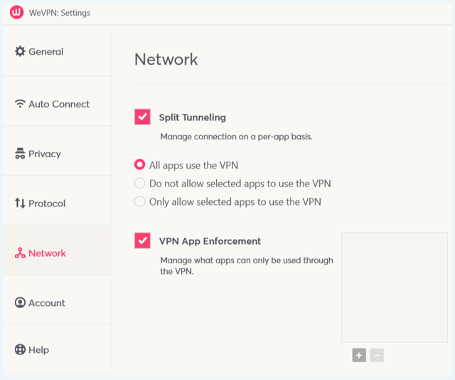 WeVPN software scherm