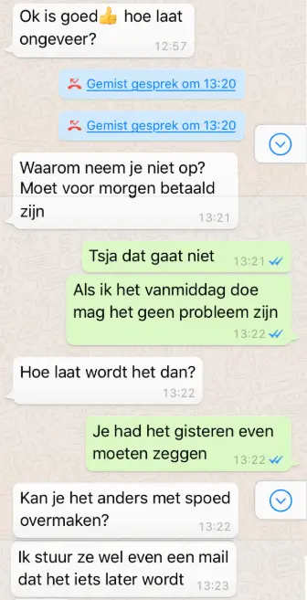 Voorbeeld van WhatsApp-fraudegesprek