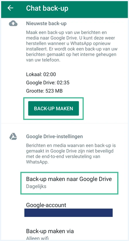 WhatsApp Scherm Chat Back-Up