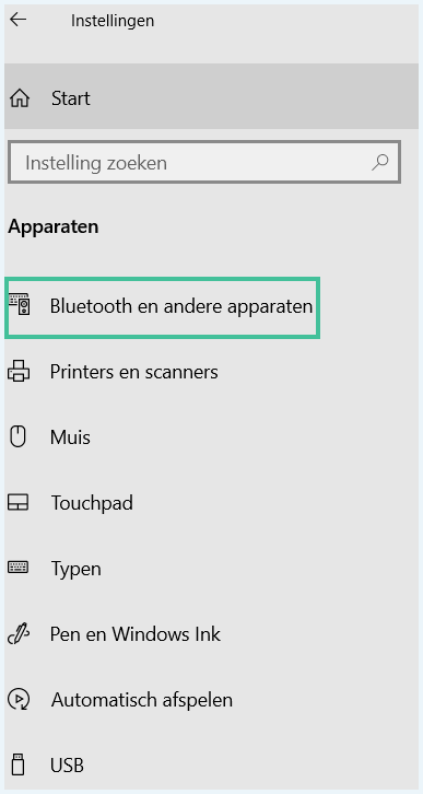Windows menu Bluetooth en andere apparaten