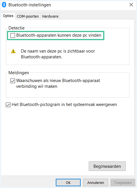 Windows Bluetooth Instellingen Extra Opties