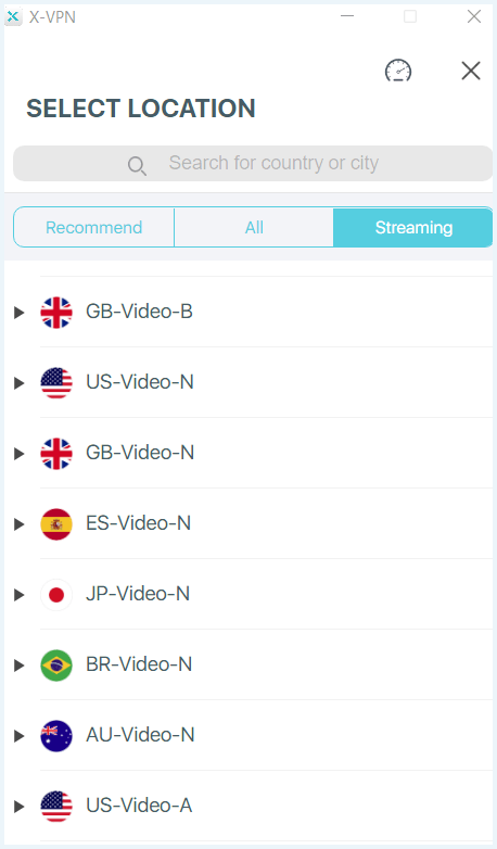 X-VPN client software serverlocaties