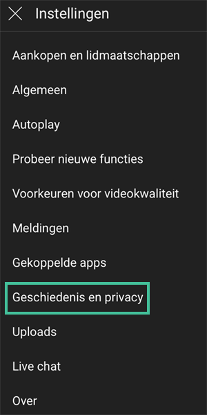 Screenshot van instellingen op YouTube waarbij 