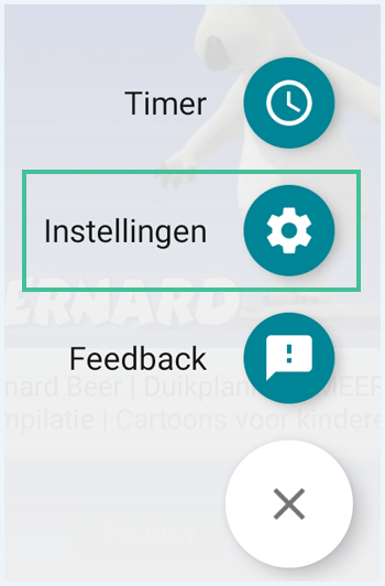 YouTube Kids Android Instellingen knop