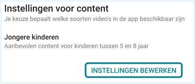 YouTube kids instellingen voor content op Android