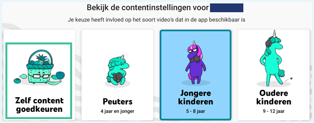 YouTube Kids contentinstellingen bekijken waarbij
