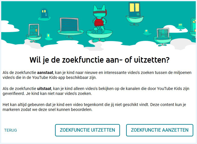 YouTube Kids zoekfunctie instelling