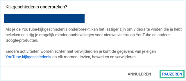 YouTube melding Kijkgeschiedenis onderbreken