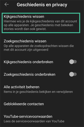 YouTube menu