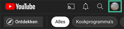 Screenshot van YouTube waarbij een profiel-icoon is uitgelicht