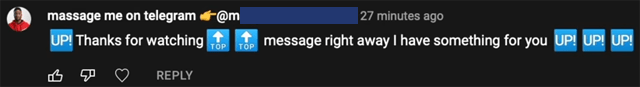 Nepcomment op YouTube met een nep-gebruikersnaam