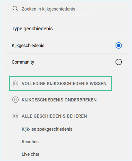 YouTube Volledige kijkgeschiedenis wissen