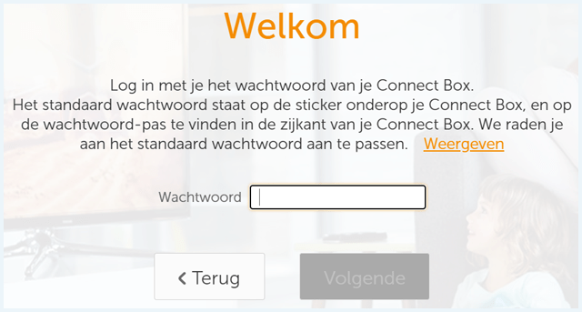 Loginscherm van een Ziggo Connect Box