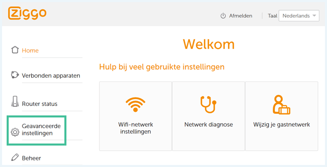Ziggo Router-scherm