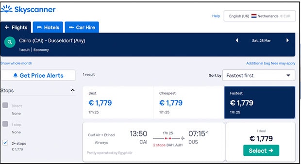 Skyscanner Cairo Dusseldorf NL versie