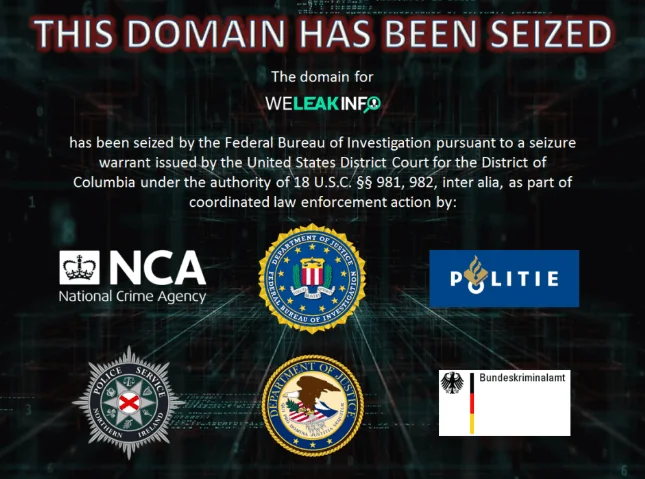 Banner die bezoekers laat zien dat WeLeakInfo offline gehaald is