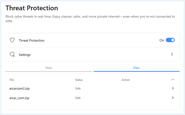 Screenshot Threat Protection Eicar safe