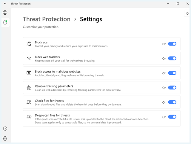 Screenshot Threat Protection settings