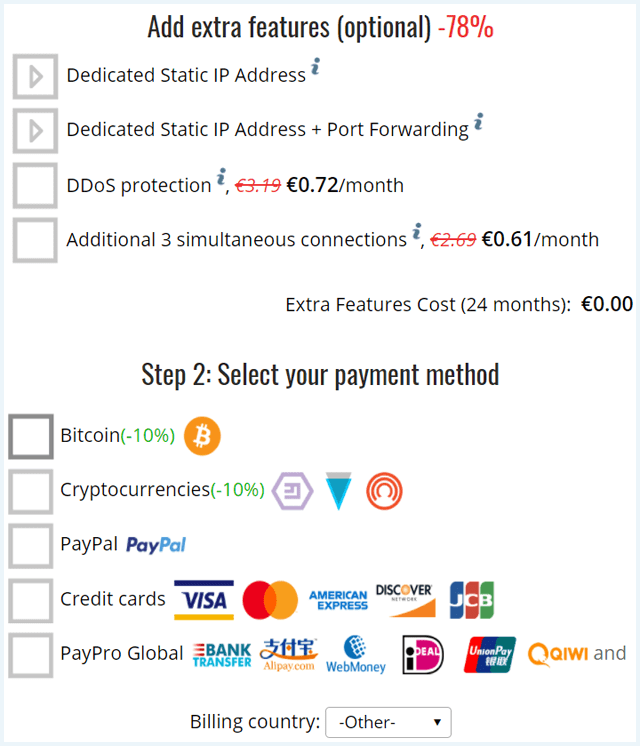 Trust.Zone VPN Extra Opties en betaalmethoden