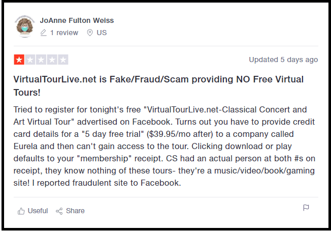 Trustpilot review virtualtourlive