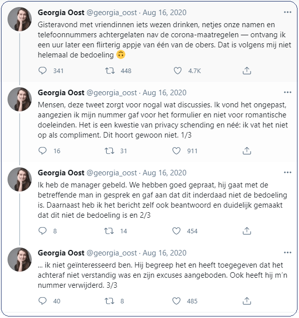 Tweet oneigenlijk gebruik contactformulier horeca