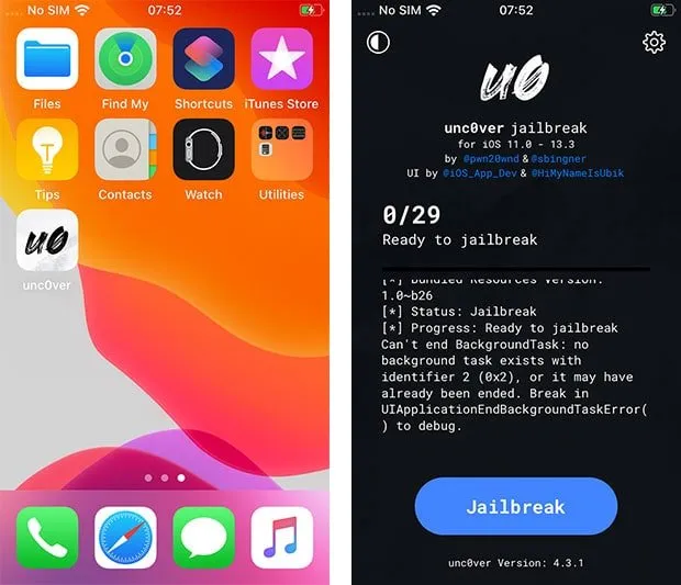 Unc0ver jailbreak screenshots